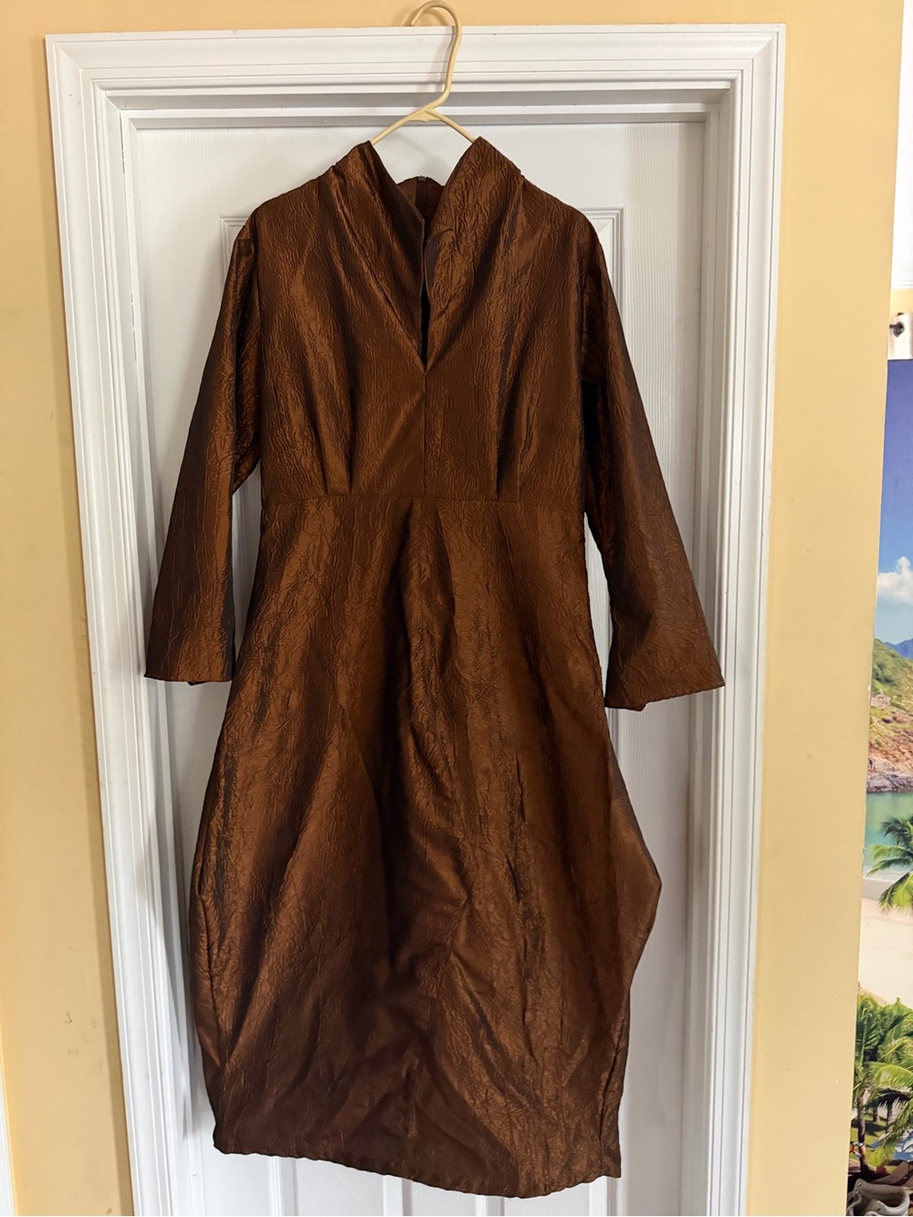 Copper Brown Long Sleeve V-Neck Dress